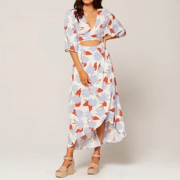 L*Space Kellen Dress Tie Front Blue Floral Beach Summer Resort Small Cutout - Picture 1 of 13